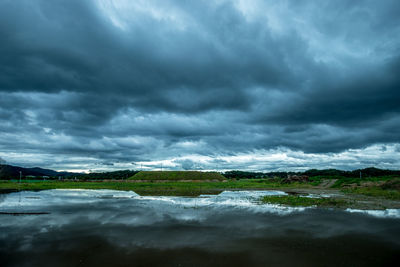 Scenic view of storm clouds over landscape