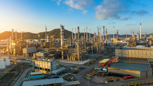 High angle view of cityscape against sky