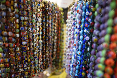 Close-up of multi colored balls in store