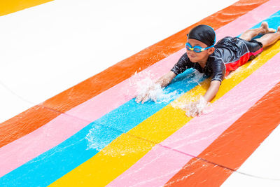 High angle view of man in swimming pool