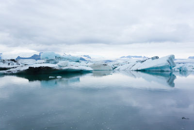 Scenic view of frozen lake against sky