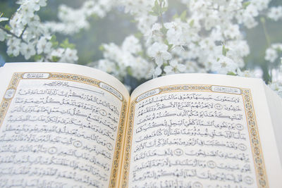 Close-up of open book on table