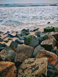 Aerial view of rocks on beach