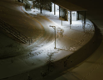 Night road covered in snow