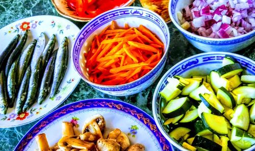 High angle view of food in bowl