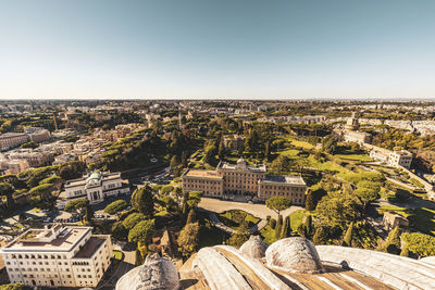 High angle view of townscape against clear sky