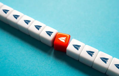 Close-up of usb cable on blue background