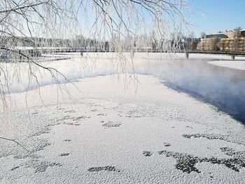 Close-up of frozen lake against sky