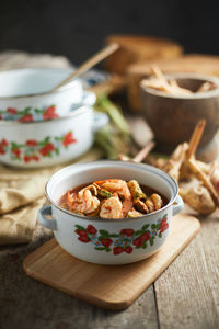 High angle view of food in bowl on table