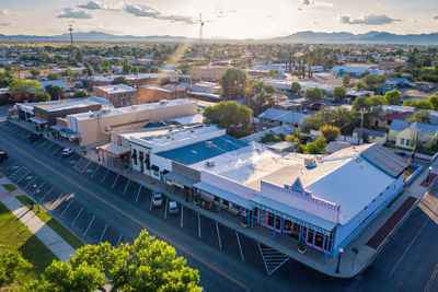 High angle view of buildings in city