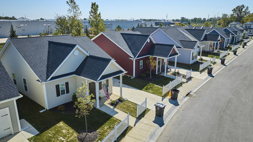 High angle view of buildings in city