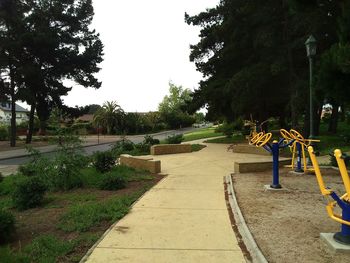 Empty footpath with trees in background