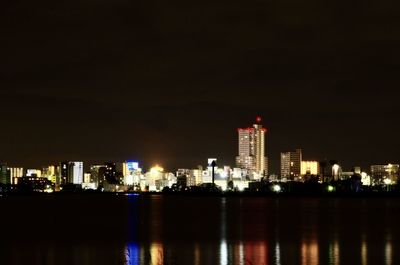 Illuminated buildings in city at night