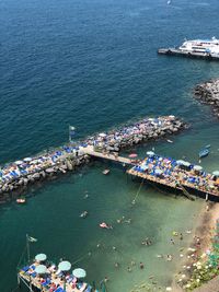 High angle view of people at harbor