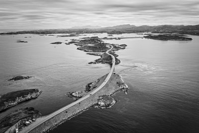 High angle view of sea against norway atlantic ocean road