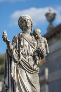 Low angle view of angel statue against sky