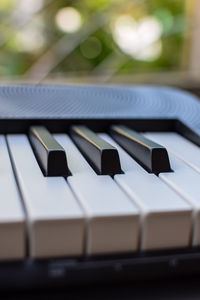 Close-up of piano keys. piano black and white keys and piano keyboard musical instrument placed