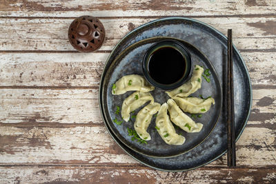 High angle view of food on table