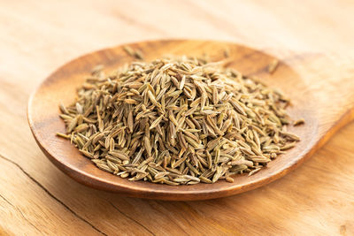 High angle view of rice on table