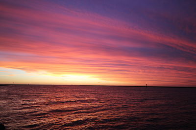 Scenic view of sea against orange sky