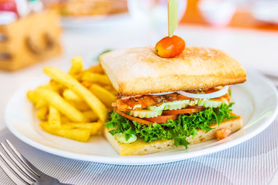 Close-up of burger on plate