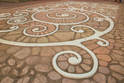 High angle view of tiled floor