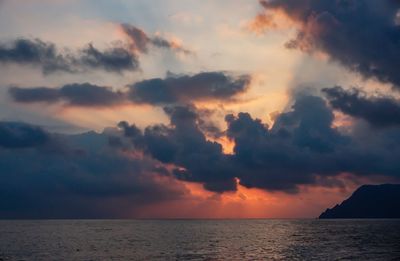 Scenic view of sea against dramatic sky