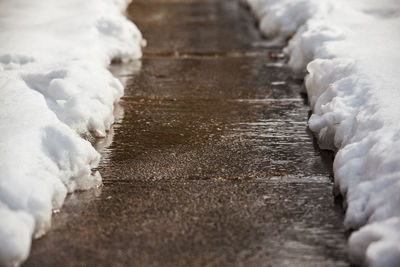 Close-up of snow on street