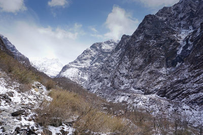 Scenic view of snowcapped mountains against sky