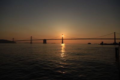 Silhouette of suspension bridge at night