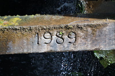 Close-up of text on wall