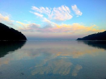 Scenic view of lake against sky during sunset