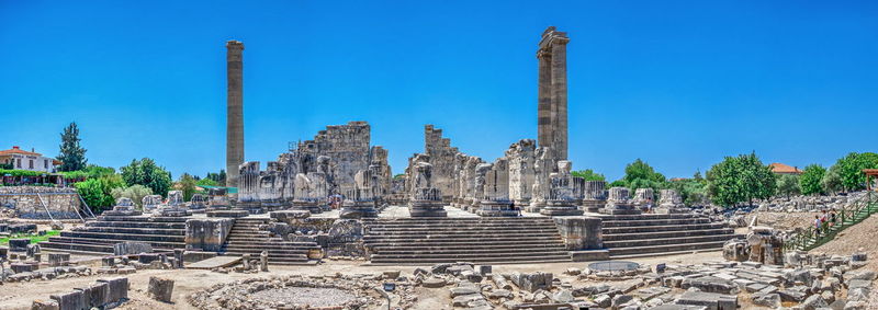 Panoramic view of temple against blue sky