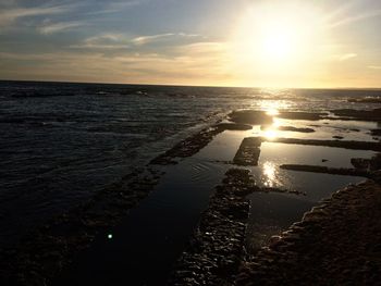 Scenic view of sea against sky at sunset