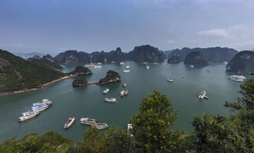 High angle view of boats in sea