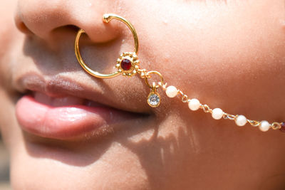 Close-up of girl with nose ring