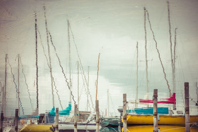 Boats moored at harbor