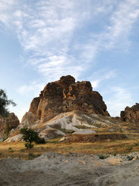 Rock formations on landscape against sky