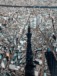 High angle view of city buildings