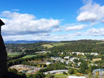 High angle view of townscape against sky