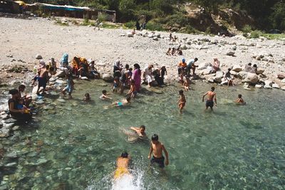 High angle view of people at beach