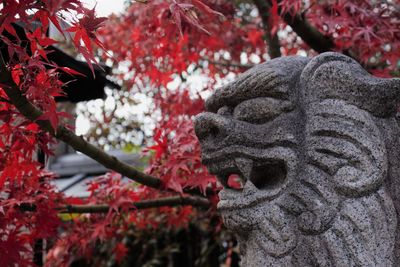 Low angle view of statue against trees