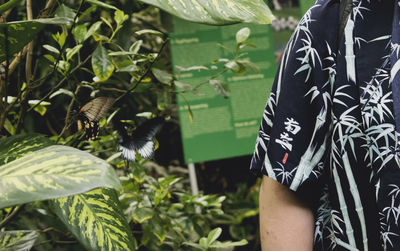 Midsection of woman standing by plants