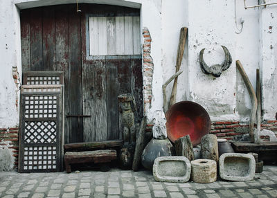 Old abandoned building with closed door