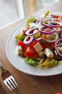 Close-up of salad in plate on table