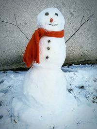 Close-up of statue against snow