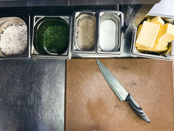 High angle view of food on table