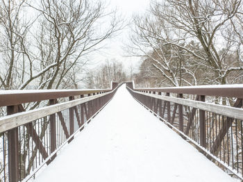 Footbridge over snow covered landscape