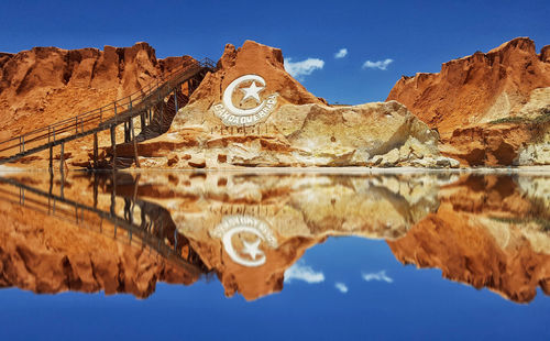 Low angle view of rock formation against blue sky