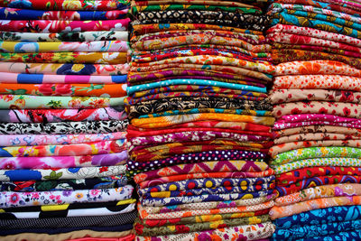 Full frame shot of multi colored fabric for sale at market stall